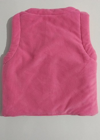 Düğmeli Pembe Nakışlı Çift Taraflı Kız Yelek 3 Yaş - Görsel 2