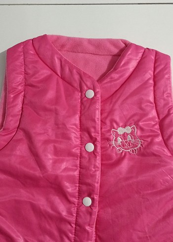 Düğmeli Pembe Nakışlı Çift Taraflı Kız Yelek 3 Yaş - Görsel 5