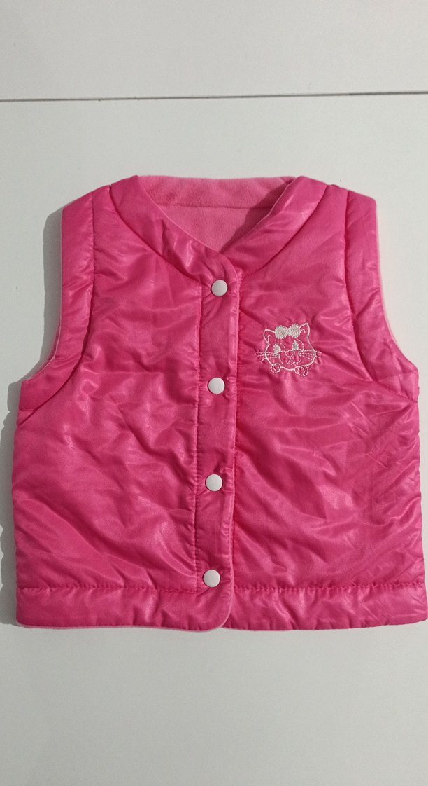 Düğmeli Pembe Nakışlı Çift Taraflı Kız Yelek 3 Yaş - Görsel 4