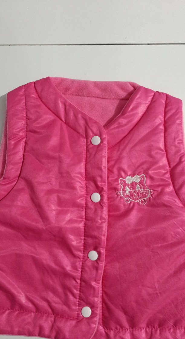 Düğmeli Pembe Nakışlı Çift Taraflı Kız Yelek 3 Yaş - Görsel 5