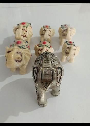 7 Parça Çiçek Desenli Fil Biblo Seti - Görsel 3