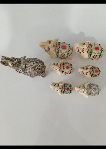 7 Parça Çiçek Desenli Fil Biblo Seti - Görsel 2