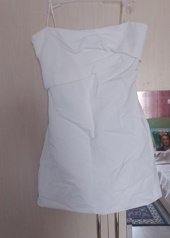 Beyaz Straplez Mini zara elbise 1 kere giyildi