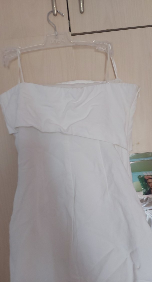 Beyaz Straplez Mini zara elbise 1 kere giyildi - Görsel 2