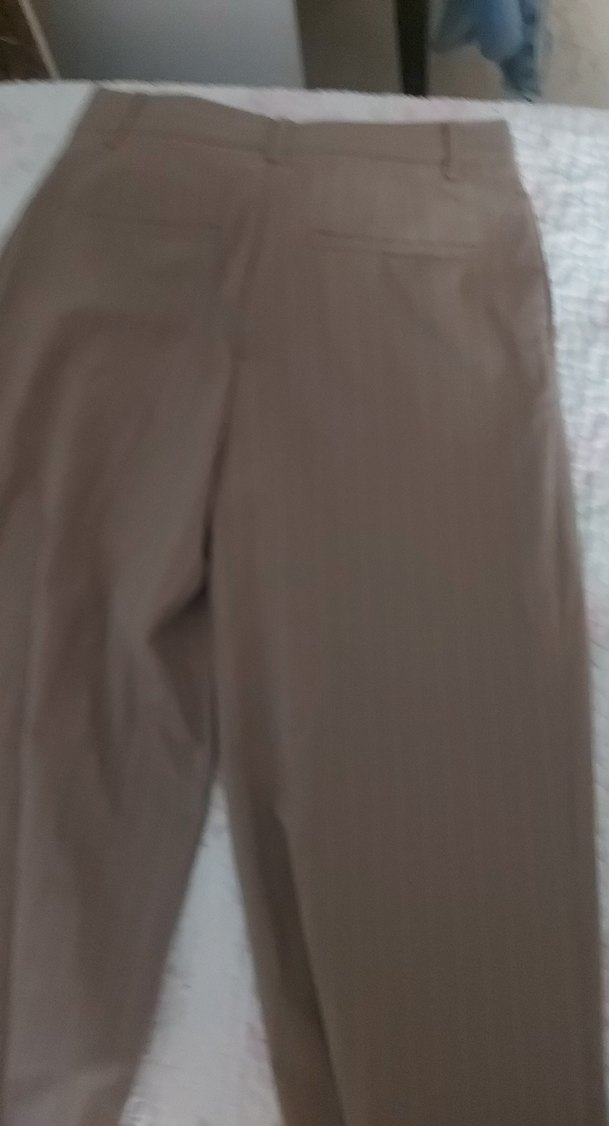 Bej çizgili bol kesim Kadın Kumaş Pantolon - Görsel 5