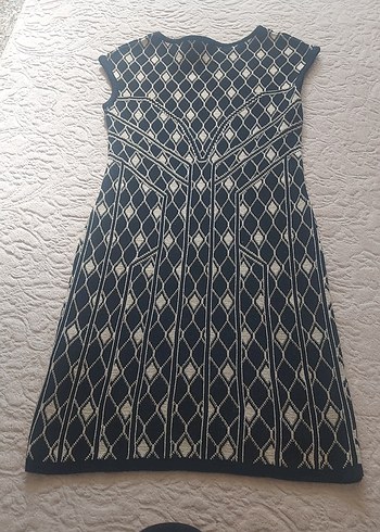 bisiklet Yaka Desenli triko Midi Elbise - Görsel 3