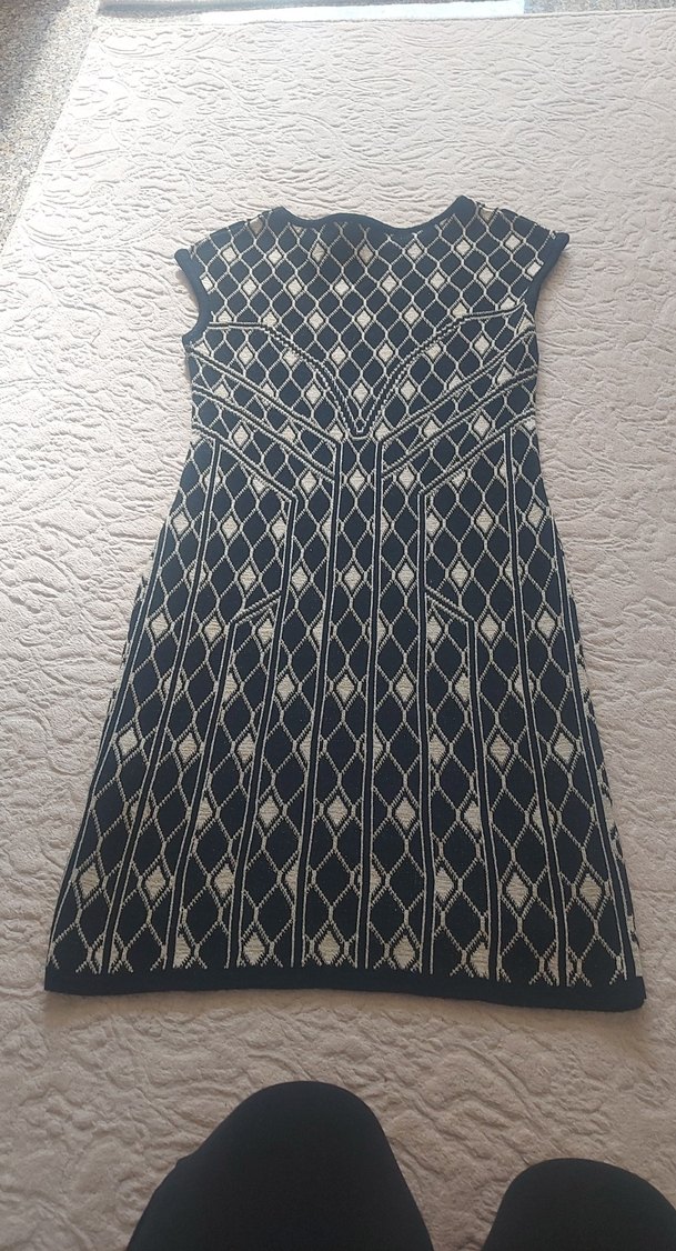 bisiklet Yaka Desenli triko Midi Elbise - Görsel 3