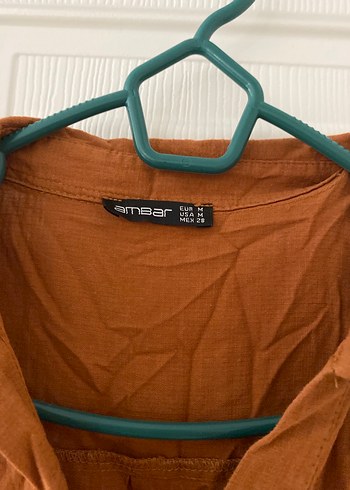 Düğmeli Kolsuz Kahverengi Keten Elbise - Görsel 3