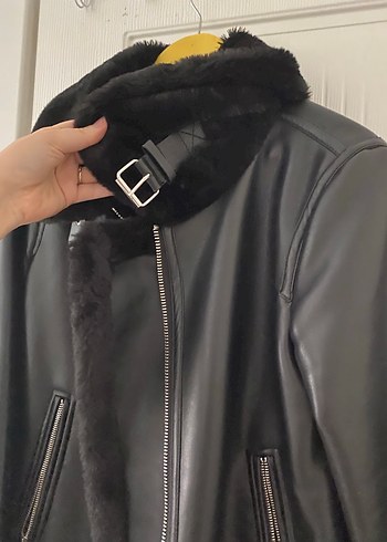 Siyah Kürklü Deri Biker Ceket Stradivarius - Görsel 2