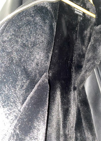 Siyah Kürklü Deri Biker Ceket Stradivarius - Görsel 6