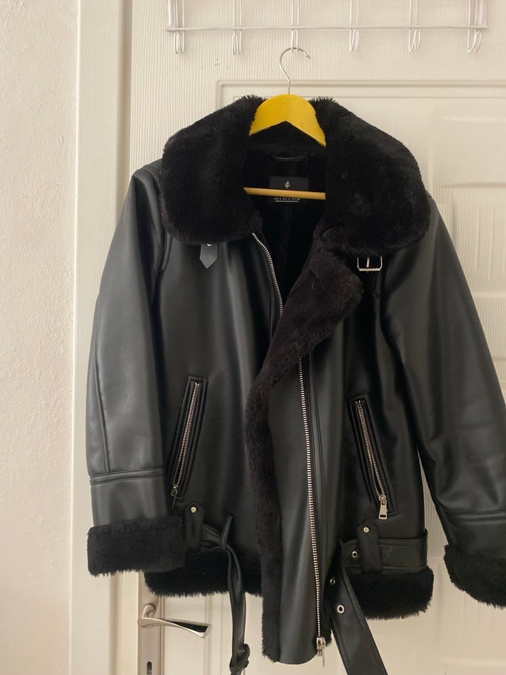 Siyah Kürklü Deri Biker Ceket Stradivarius - Görsel 3