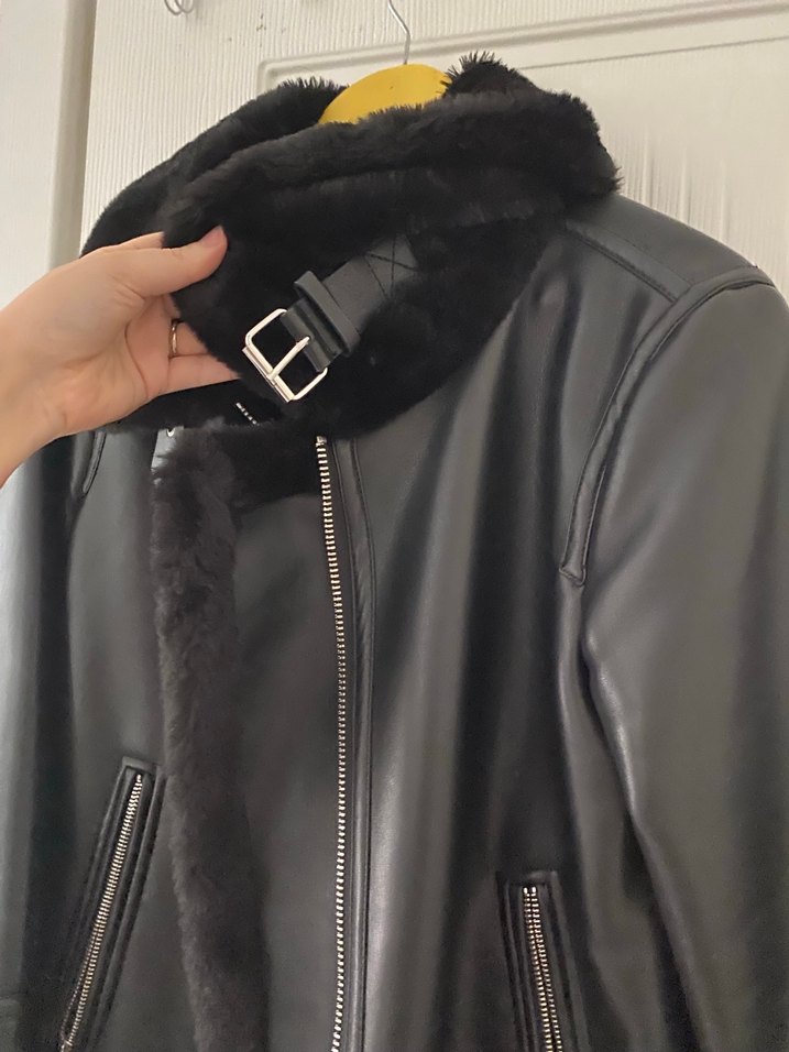 Siyah Kürklü Deri Biker Ceket Stradivarius - Görsel 2