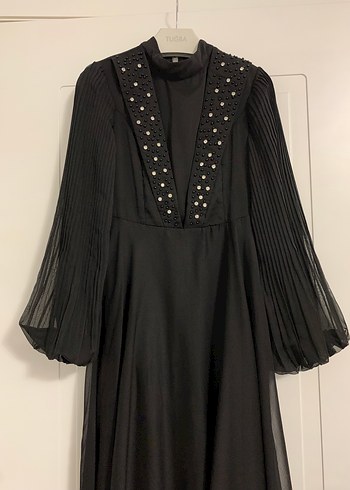 Diğer Uzun Kollu Siyah Gotik Uzun Elbise