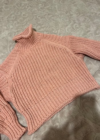 Pembe Boğazlı Örgü Kadın Kazak