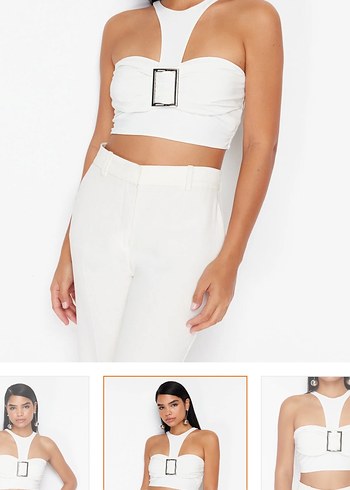 Beyaz Kemer Detaylı Straplez Mini Büstiyer - Görsel 5