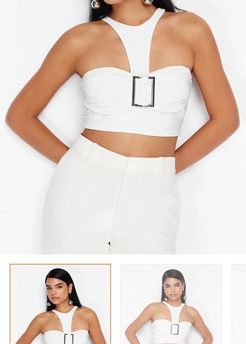 Beyaz Kemer Detaylı Straplez Mini Büstiyer - Görsel 3