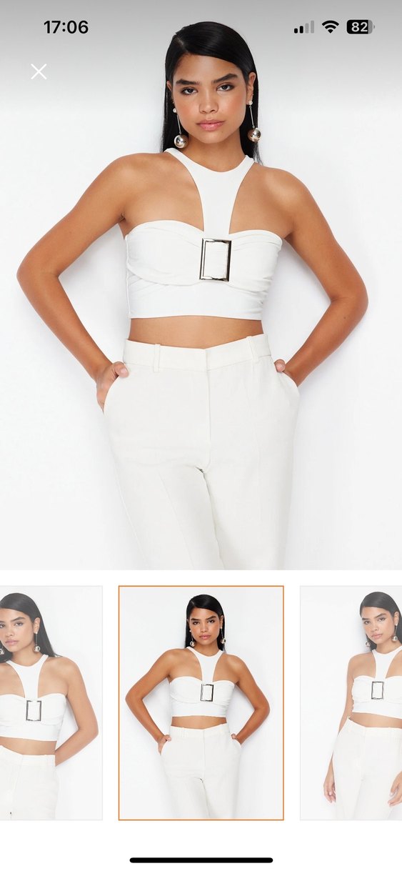 Beyaz Kemer Detaylı Straplez Mini Büstiyer - Görsel 4