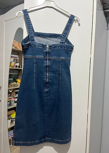 Lacivert kot elbise - Görsel 2