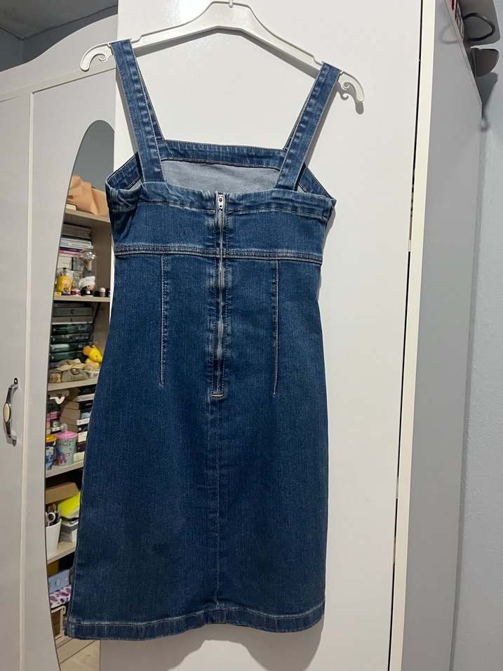 Lacivert kot elbise - Görsel 2