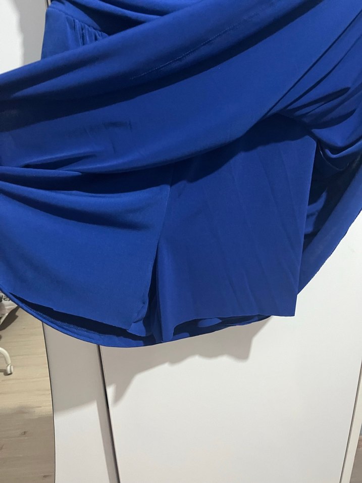 Lacivert V Yaka Pilili Midi Elbise şortlu - Görsel 4