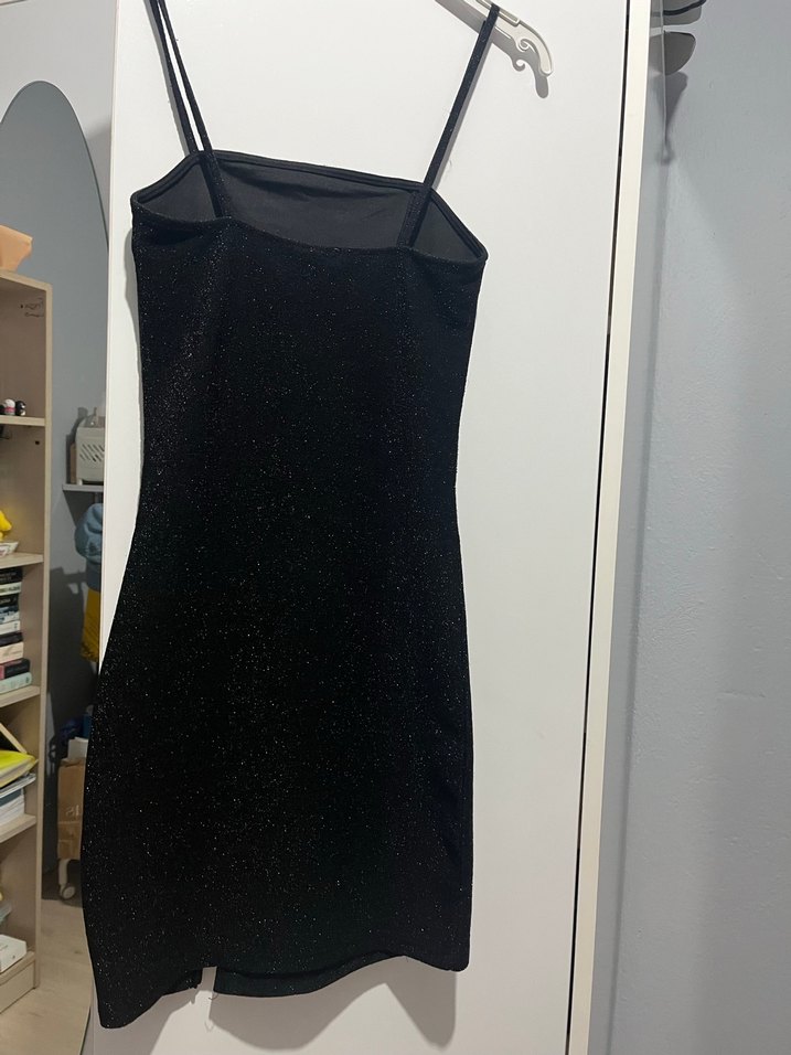 H&M Siyah Simli Askılı Mini Abiye Elbise - Görsel 2
