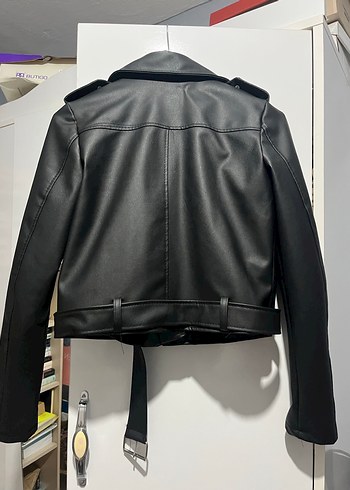 Kadın Siyah Deri Biker Ceket - Görsel 2