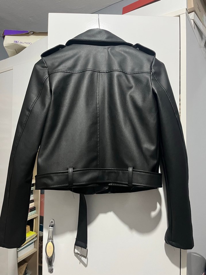 Kadın Siyah Deri Biker Ceket - Görsel 2