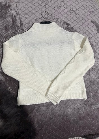 Beyaz Örgü Boğazlı Kadın Kazak - Görsel 2