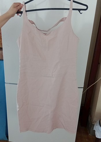 Pembe V Yakalı Midi Kolsuz Elbise