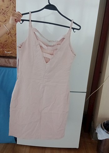 Chanel Pembe V Yakalı Midi Kolsuz Elbise