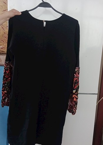 xl Beden Desenli Bohem Siyah Uzun Kollu Elbise