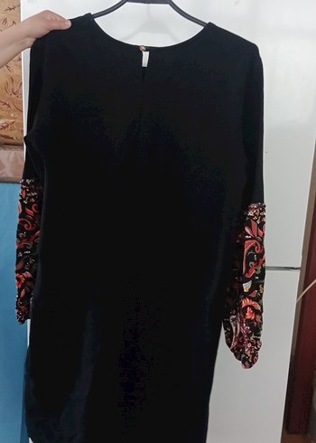 xl Beden siyah Renk Desenli Bohem Siyah Uzun Kollu Elbise