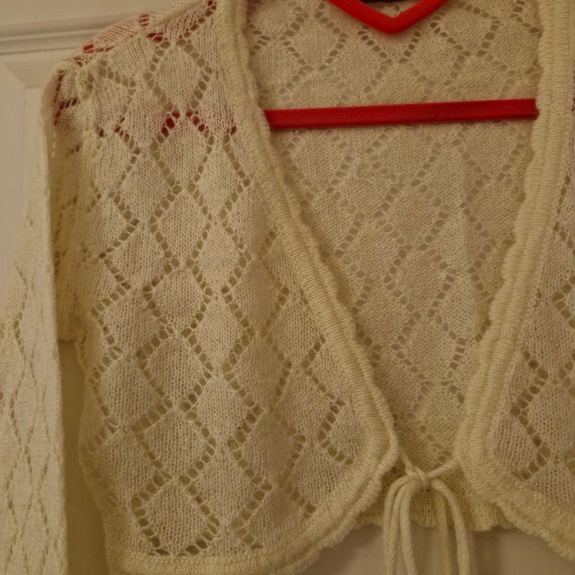 Nakışlı krem renkli Bohem Örgü Hırka - Görsel 2