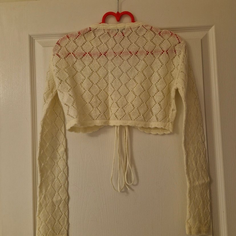 Nakışlı krem renkli Bohem Örgü Hırka - Görsel 4