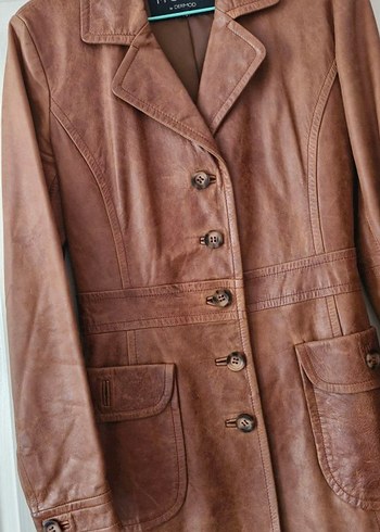 Düğmeli Uzun  Deri Kadın Kaban - Görsel 5