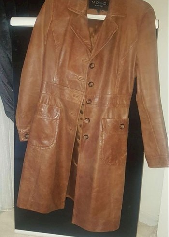 Düğmeli Uzun  Deri Kadın Kaban - Görsel 7