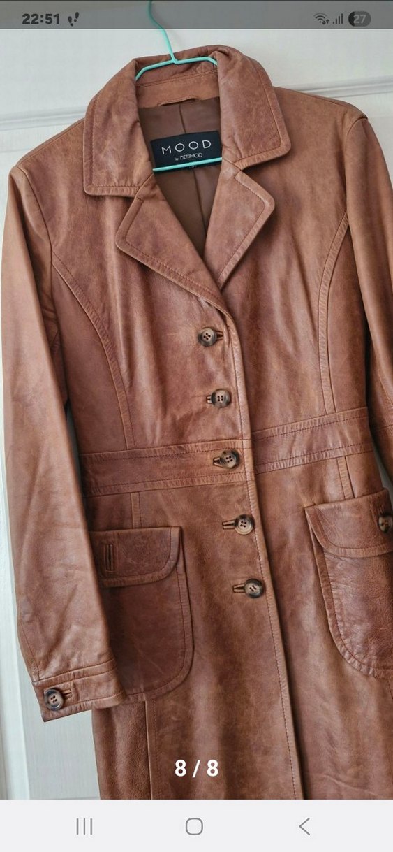 Düğmeli Uzun  Deri Kadın Kaban - Görsel 5