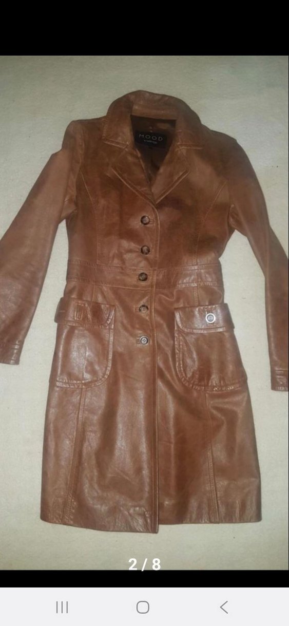 Düğmeli Uzun  Deri Kadın Kaban - Görsel 2