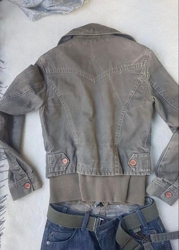 Düğmeli taslanmis haki i Kot Ceket - Görsel 4
