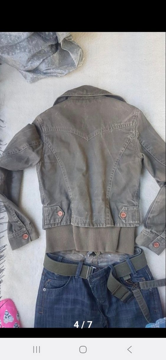 Düğmeli taslanmis haki i Kot Ceket - Görsel 4