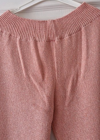 Pembe Triko Rahat Kesim Kadın Pantolon - Görsel 2