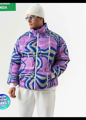 Mor Batik Desenli Şisme Puff Mont - Görsel 2