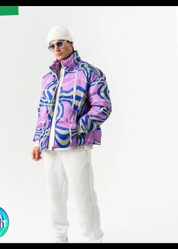 Mor Batik Desenli Şisme Puff Mont - Görsel 6