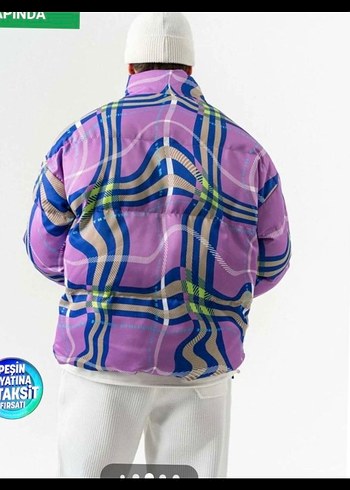 Mor Batik Desenli Şisme Puff Mont - Görsel 4