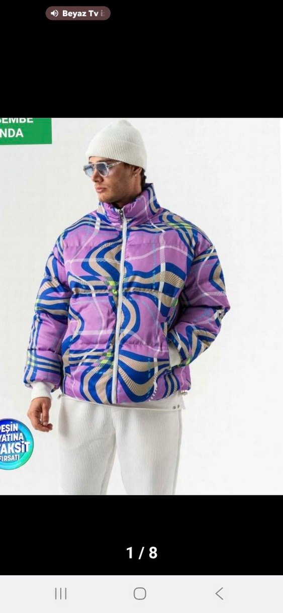 Mor Batik Desenli Şisme Puff Mont - Görsel 2