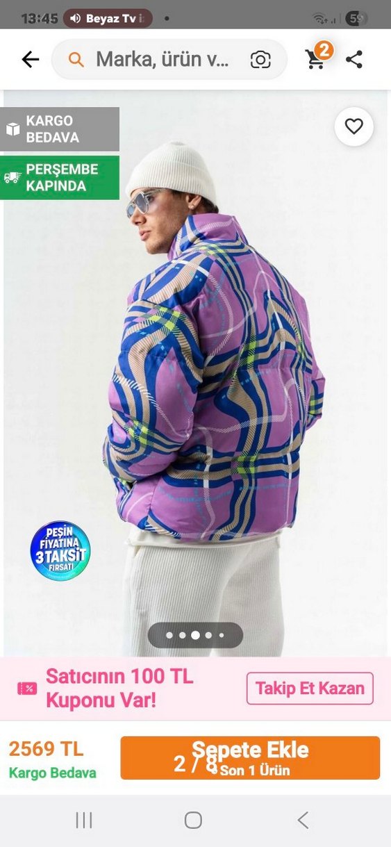 Mor Batik Desenli Şisme Puff Mont - Görsel 3