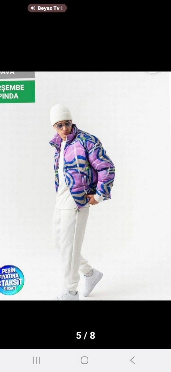 Mor Batik Desenli Şisme Puff Mont - Görsel 5