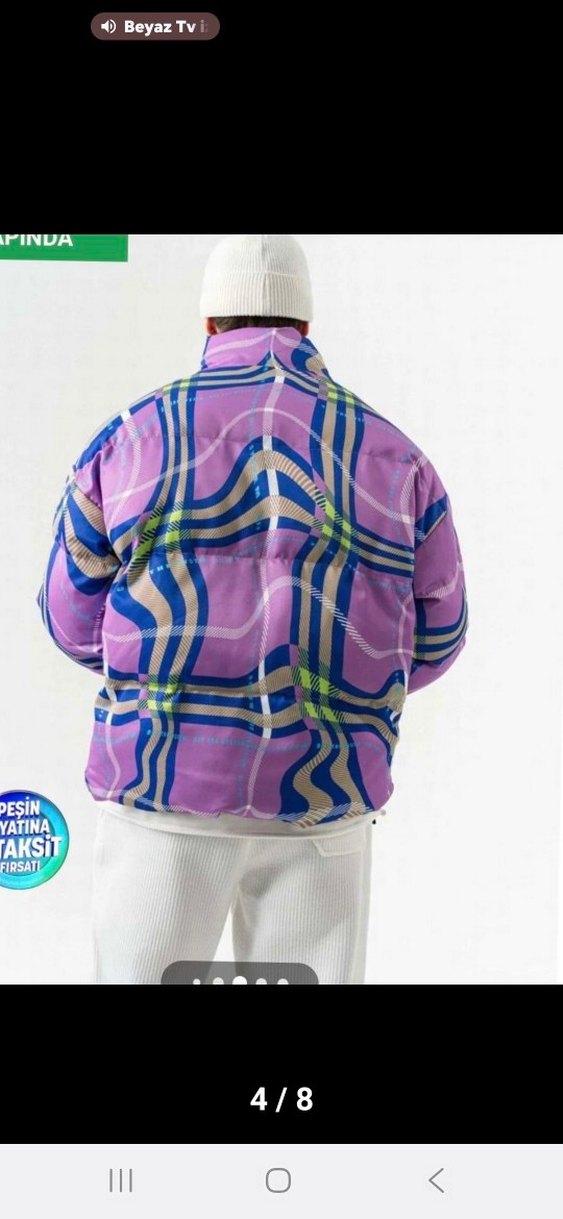 Mor Batik Desenli Şisme Puff Mont - Görsel 4