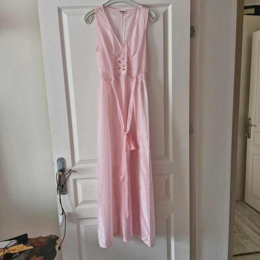 Pembe Uzun Askılı Bohem Kadın Gecelik - Görsel 3