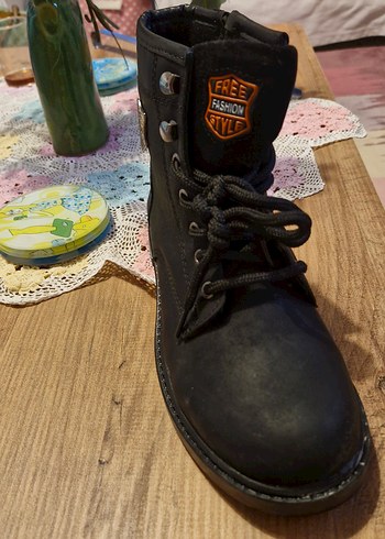 Siyah Deri Biker Botlar Yüksek Topuklu - Görsel 4